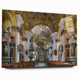 Large abstract wall art of a European landscape in muted earth tones on acrylic glass.