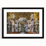 Abstract art print depicting vibrant, colorful textured scenery of a European landscape on a large framed canvas.