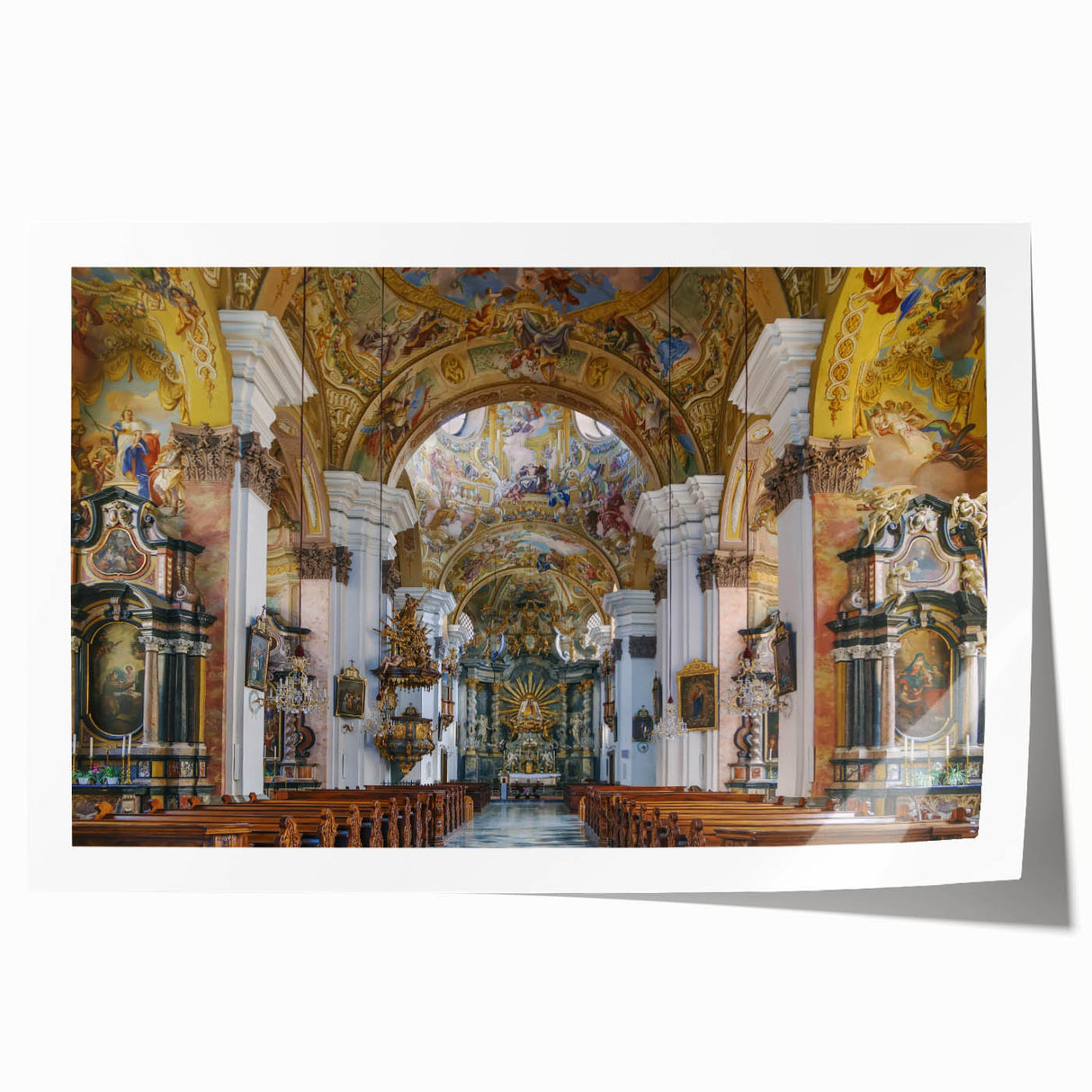 Extra large rolled print of a scenic Austrian landscape with vibrant green and blue tones, ideal for art wall dining room.