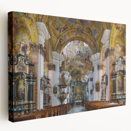 Large canvas print depicting a serene Austrian landscape in muted earth tones, ideal for kitchen wall art.