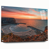 Large abstract wall art of a European landscape in muted tones on acrylic glass, ideal for dining room decor.