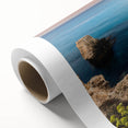 Art deco poster of a European Cyprus landscape in soft pastel colors on rolled canvas, ideal for nursery wall art.