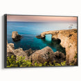 Framed canvas featuring a black and white vintage landscape of Cyprus, ideal for bedroom wall decor.