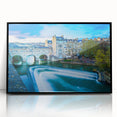 Large abstract wall art depicting a European scenery in muted earth tones on a framed acrylic.