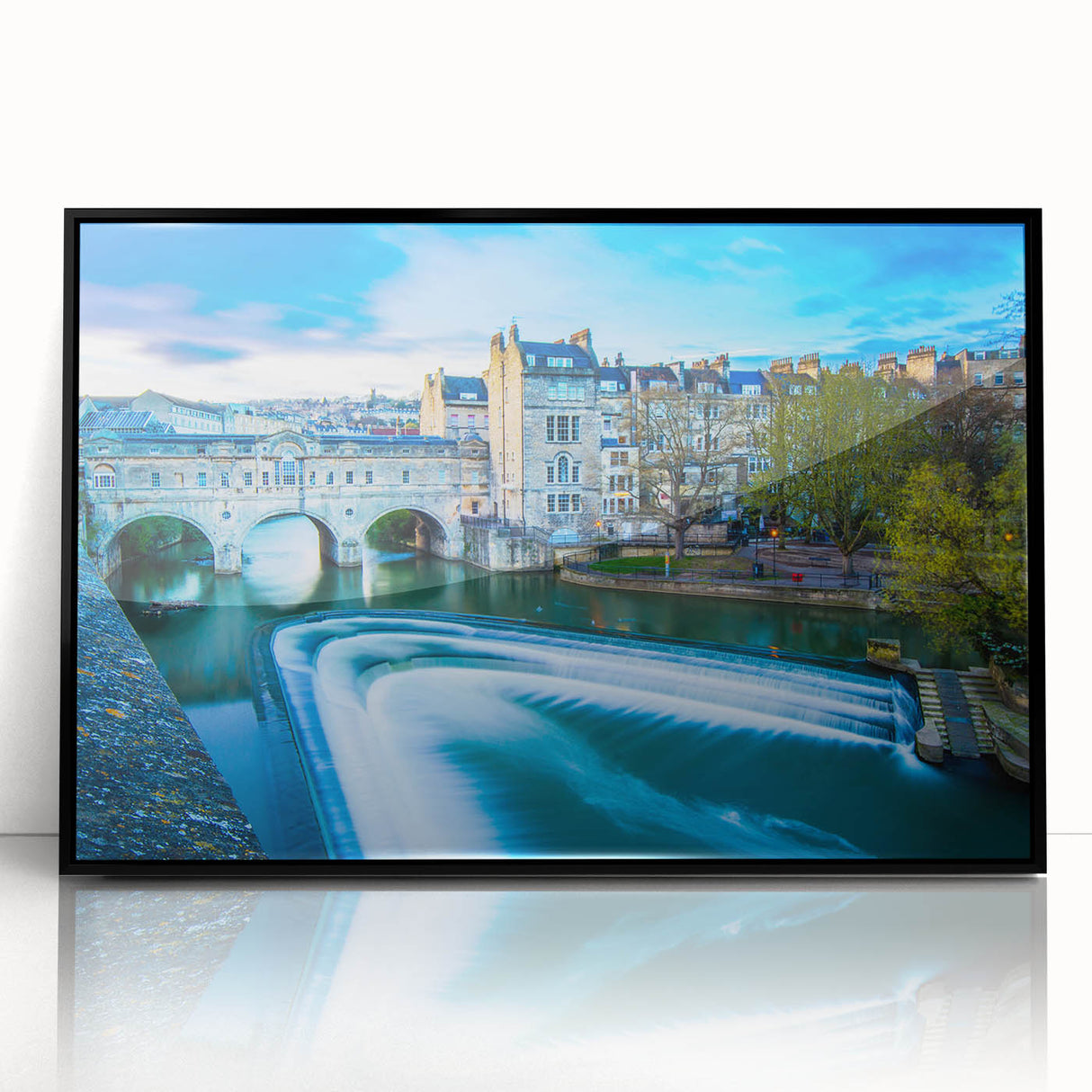 Large abstract wall art depicting a European scenery in muted earth tones on a framed acrylic.