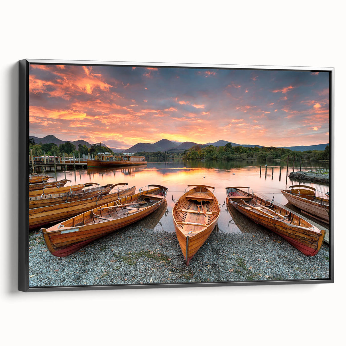 Black and white landscape art painting of Cumbria, England on framed canvas, suitable for bedroom wall decor.