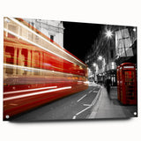 Acrylic print of a large abstract depiction of the London skyline in muted blue and gray tones.