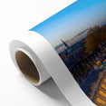 Art deco poster of Oxford scenery in muted earth tones on rolled canvas, ideal for nursery wall art.