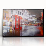 Large abstract wall art depicting Piccadilly, England in muted gray and blue tones on a framed acrylic panel.