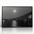 Large abstract wall art of the Thames River in muted gray and blue tones, framed in black acrylic.