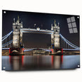 Acrylic print of Tower Bridge with muted gray and blue tones, ideal for modern bedroom or dining room decor.