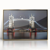 Art deco poster of Tower Bridge in muted gold tones on acrylic, ideal for modern art wall decor.