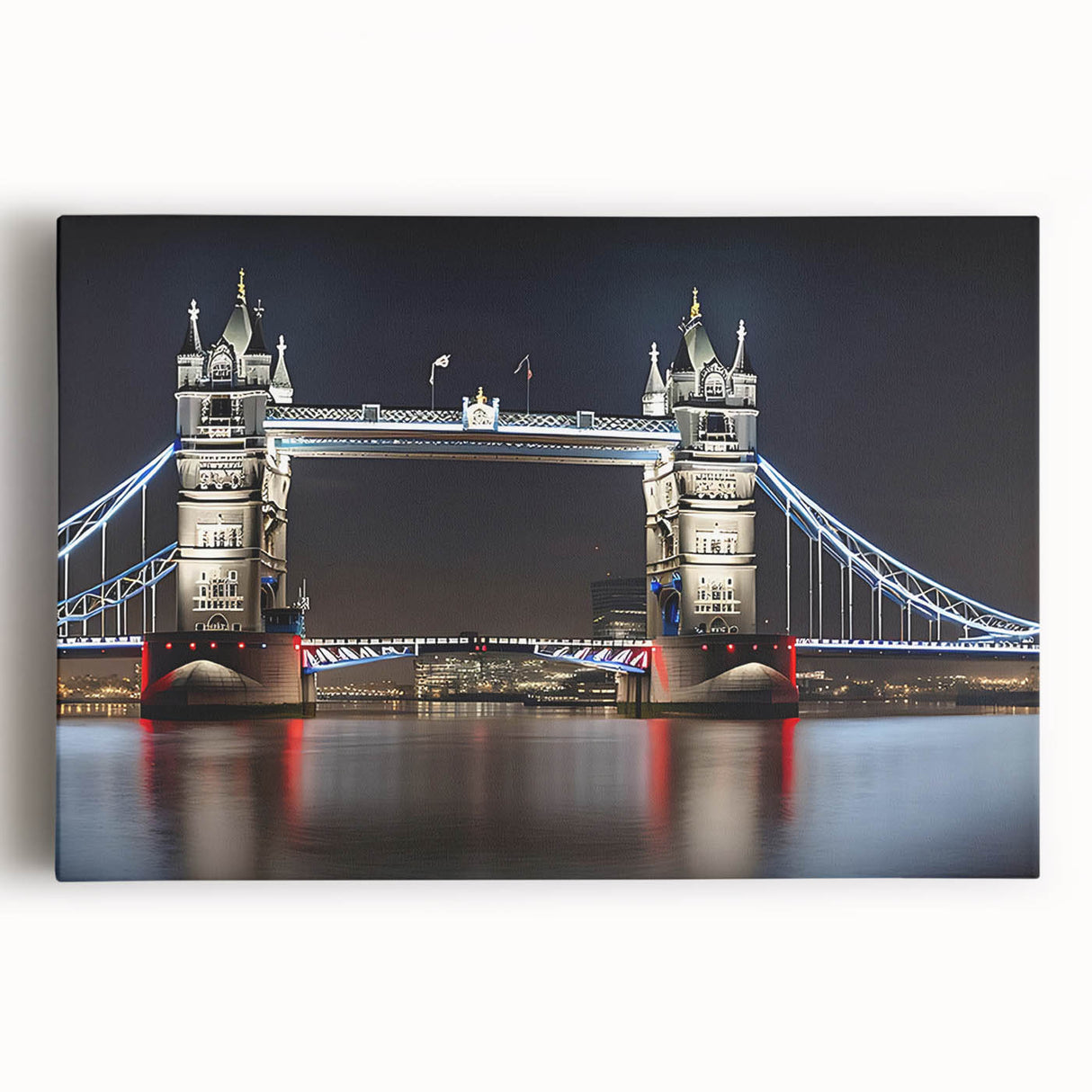 Black and white image of Tower Bridge on stretched canvas, suitable as large kitchen or bedroom wall art.