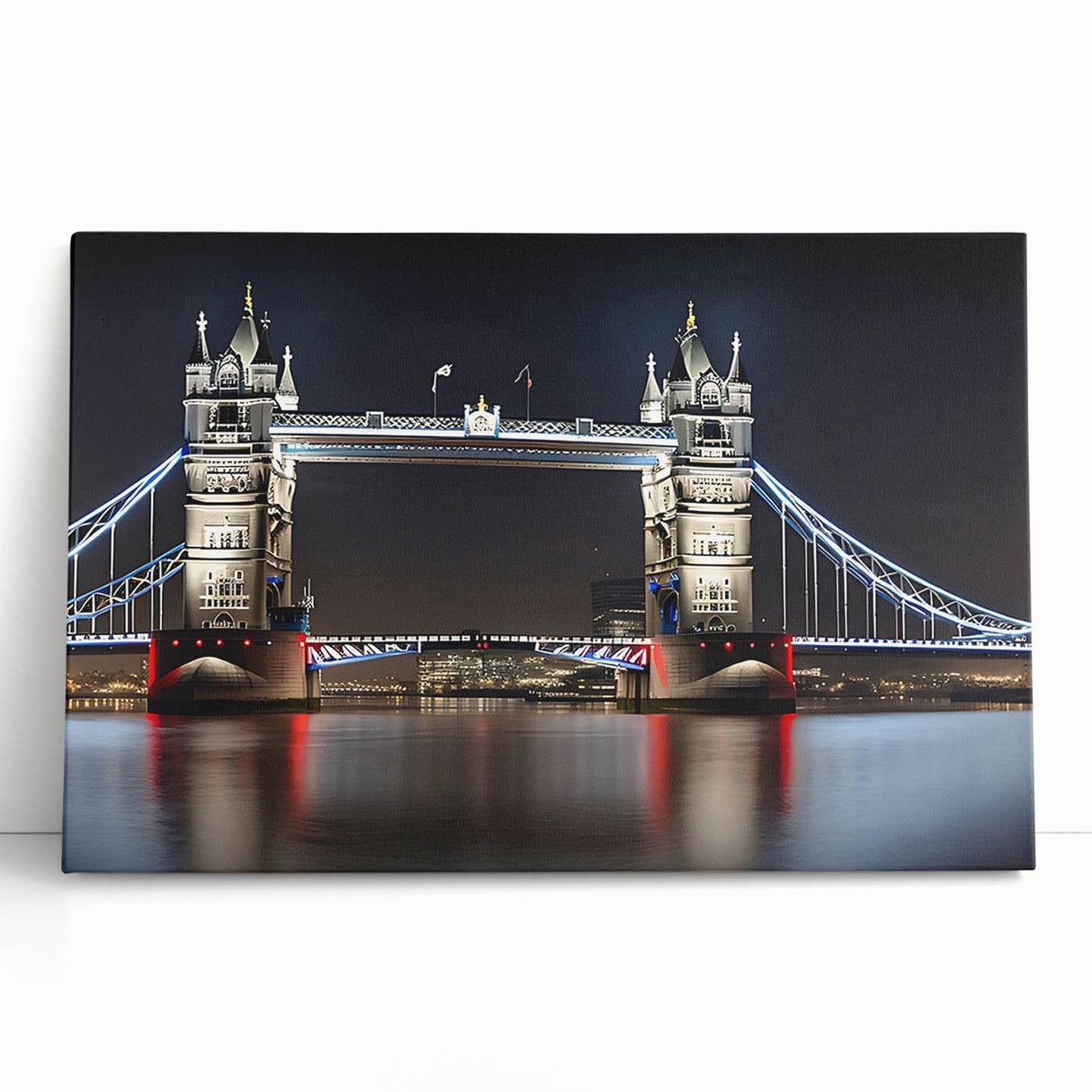 Black and white image of Tower Bridge on stretched canvas, suitable for kitchen wall art.