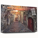 Acrylic glass print of a serene Estonian landscape, with muted green and blue tones, ideal for dining room decor.