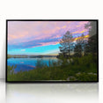 Large abstract wall art depicting a serene Finnish landscape in muted earth tones on a framed acrylic.