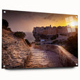 Acrylic print of a Corsican landscape in muted earth tones, ideal for dining room decor.