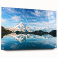 Acrylic print of the French Alps with vivid blue and white tones, suitable for dining room decor.