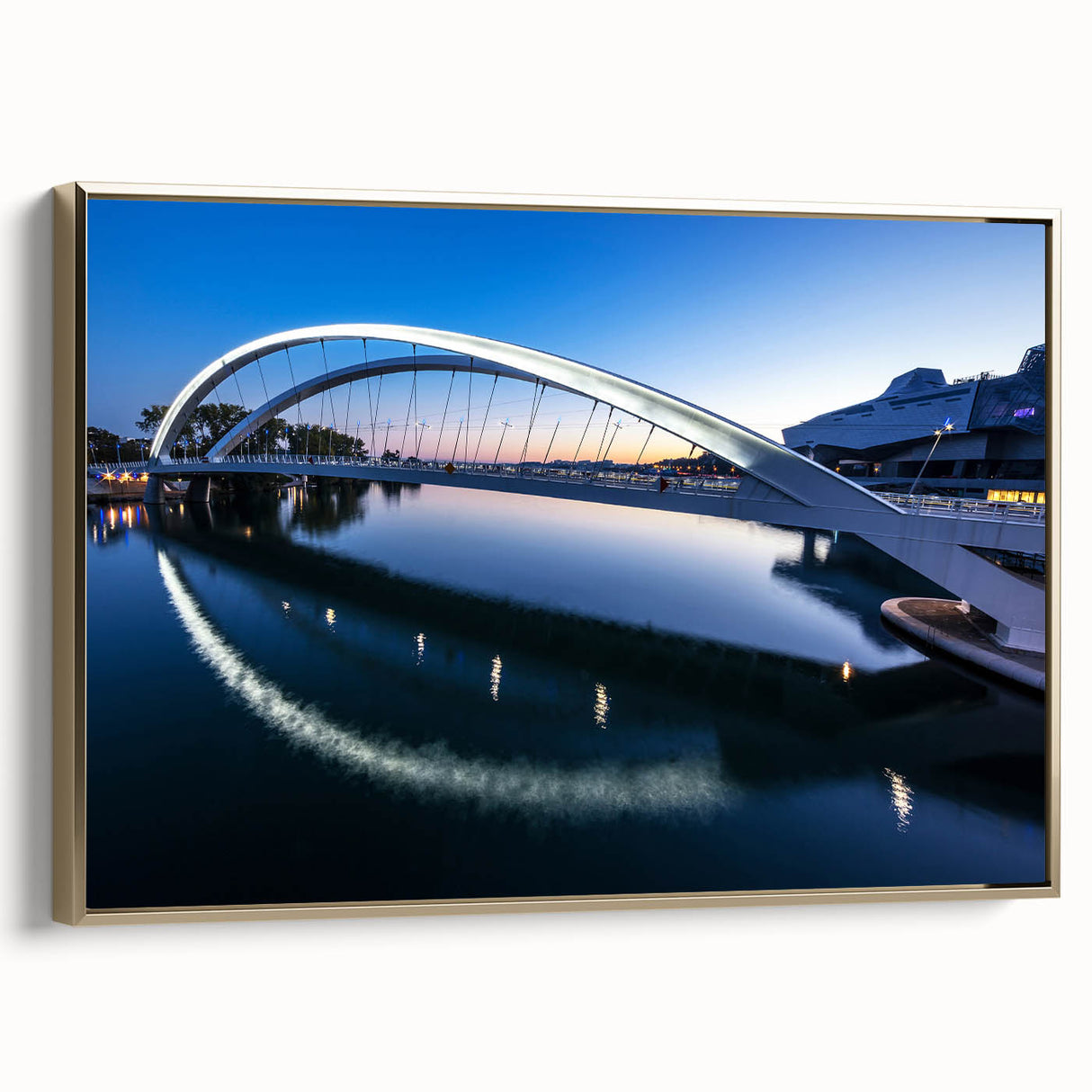 Framed canvas of a vintage Lyon landscape in black and gold tones, ideal for bedroom wall art.