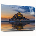 Large abstract wall art of a European scenery on acrylic glass, in muted earth tones, ideal for bedroom or dining room decor.