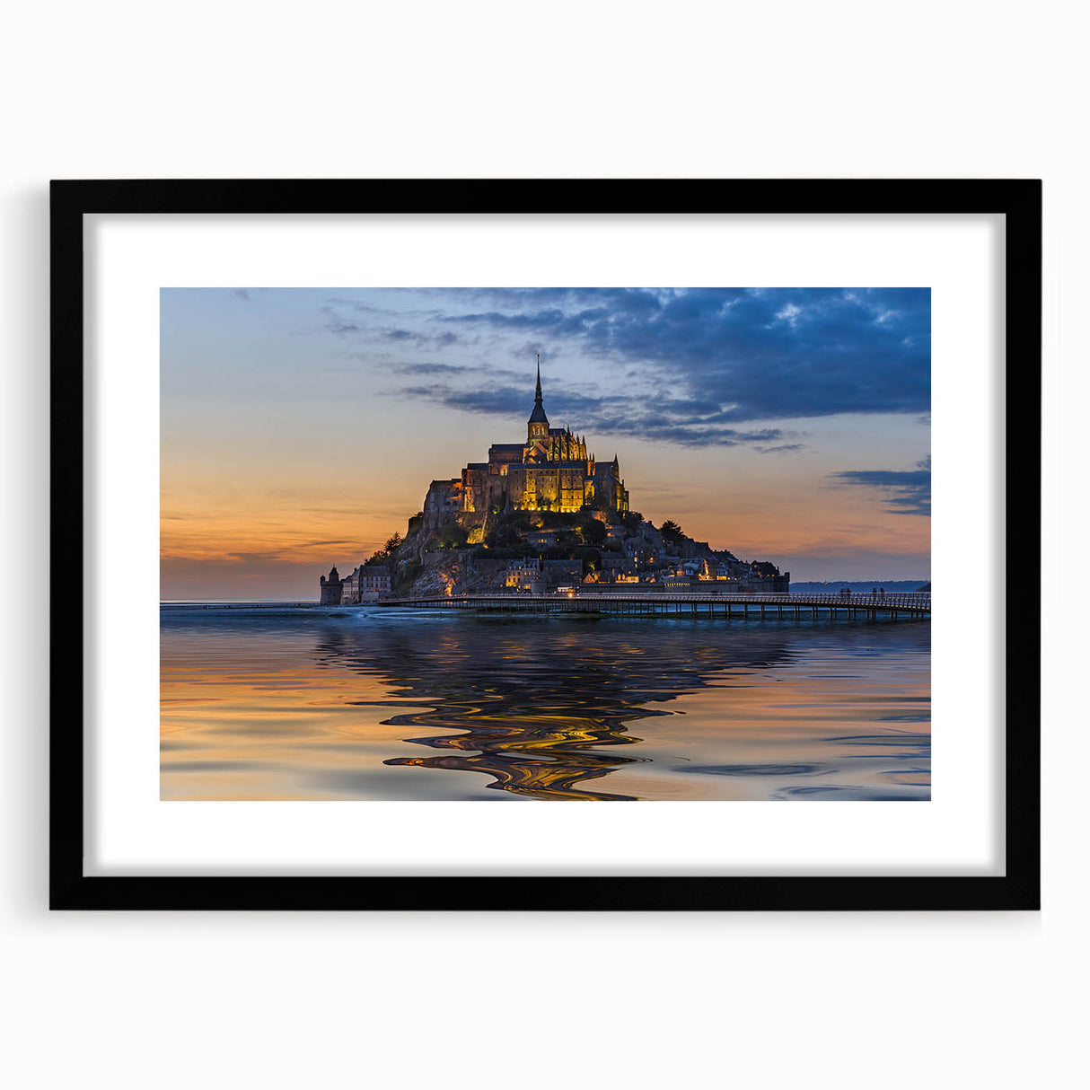 Extra large abstract art print of vibrant, colorful scenery in France on a textured canvas, framed in black.