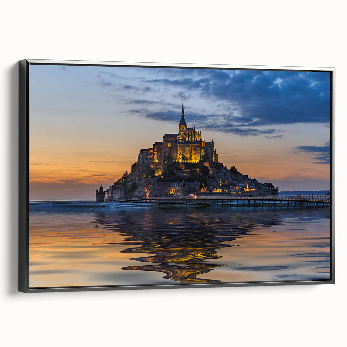 Black and white landscape art painting of a vintage European scene on framed canvas, suitable for bedroom decor.