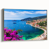 Landscape art painting of Nice, France in vibrant colors on a framed canvas, ideal for adding a vintage touch to any room.