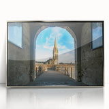 Large art print of a Normandy landscape in muted earth tones on a silver-framed acrylic, ideal for modern art wall decor.
