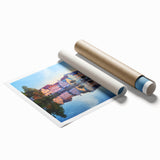 Extra large rolled print of a Bavarian landscape with lush greenery and floral elements, ideal for classy bathroom wall art.