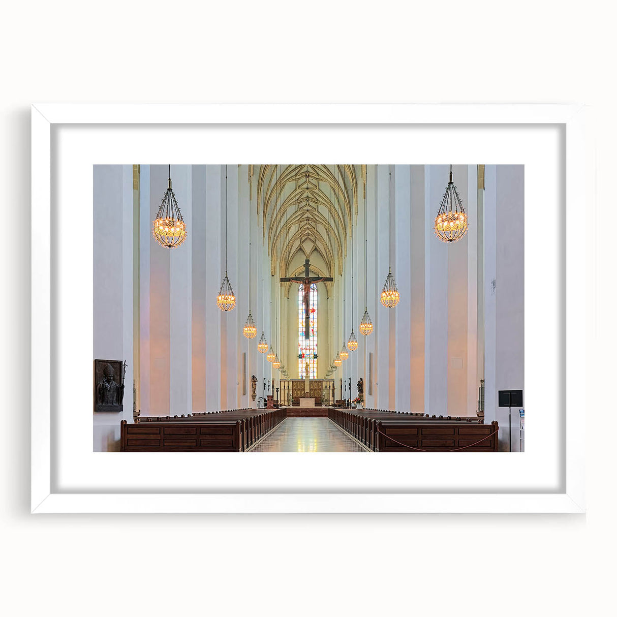 Textured art depicting an abstract Munich cityscape in muted gray and blue tones on a framed white canvas.