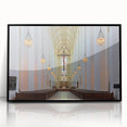 Large abstract wall art depicting Munich scenery in mid-century modernist style, with muted earth tones on a framed acrylic.