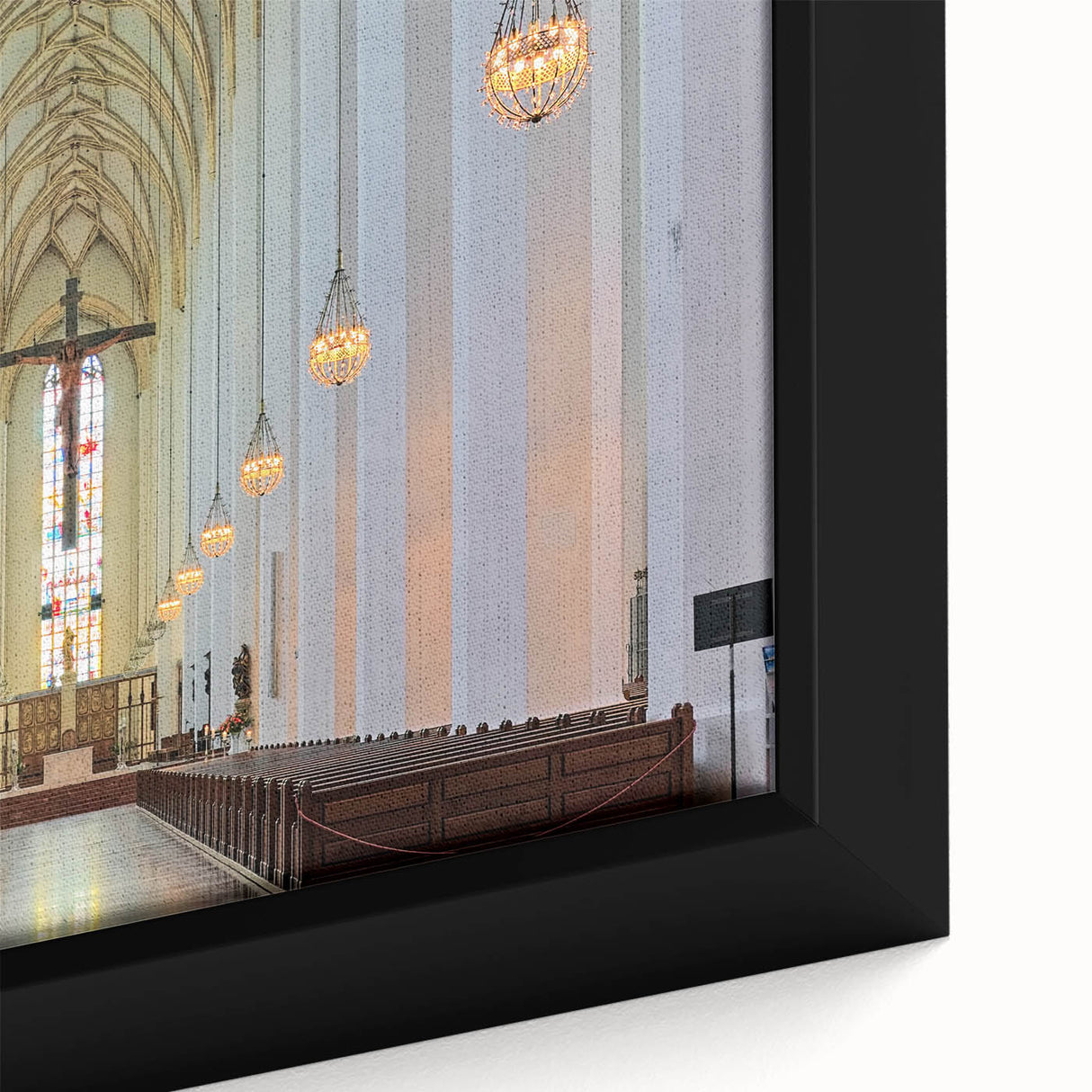 Black wall art depicting Munich skyline with textured, colorful brush strokes on a large framed canvas.
