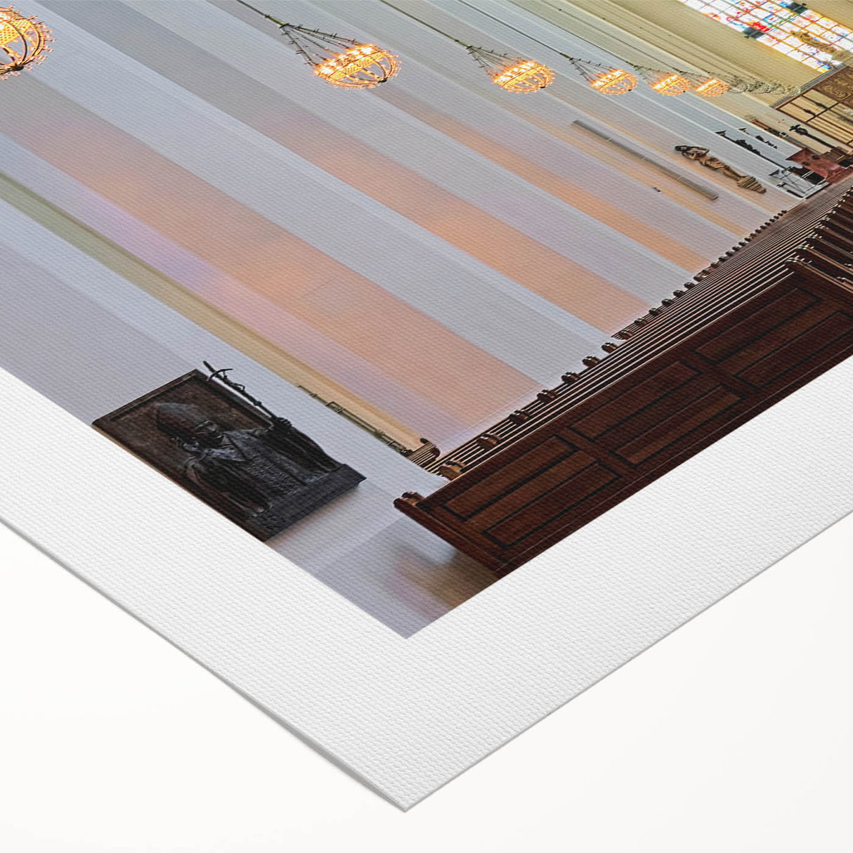 Art deco poster of Munich skyline in muted gold and navy tones on rolled canvas, suitable for dining room decor.