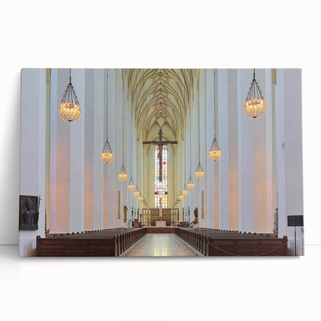 Black and white large art print of Munich skyline on stretched canvas, suitable for kitchen wall decor.