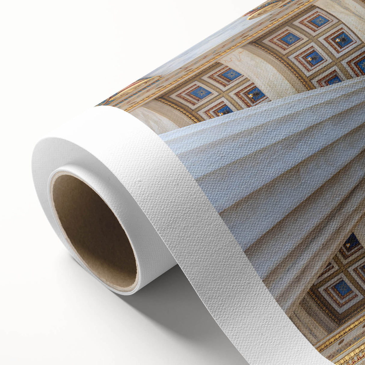 Art Deco poster of Athens skyline in muted blues and whites on rolled canvas, ideal for nursery wall art.