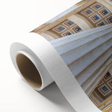 Art Deco poster of Athens skyline in muted blues and whites on rolled canvas, ideal for nursery wall art.