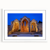 Textured abstract art print of Rhodes, Greece in muted earth tones on framed white mat, suited for bedroom art.