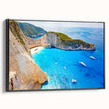 Black and white framed canvas of a vintage-style Greek landscape, ideal for bedroom wall decor.