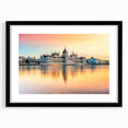 Extra large abstract art print of colorful, textured European scenery on a black framed canvas, ideal for living room decor.