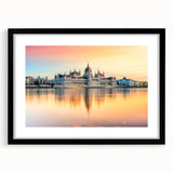 Extra large abstract art print of colorful, textured European scenery on a black framed canvas, ideal for living room decor.
