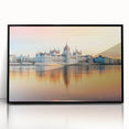 Large abstract wall art depicting a European cityscape in muted gray tones on a framed acrylic.