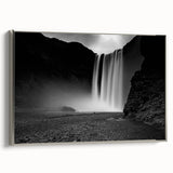 Framed canvas featuring a vintage-style landscape painting of an Icelandic scenery with muted earth tones.