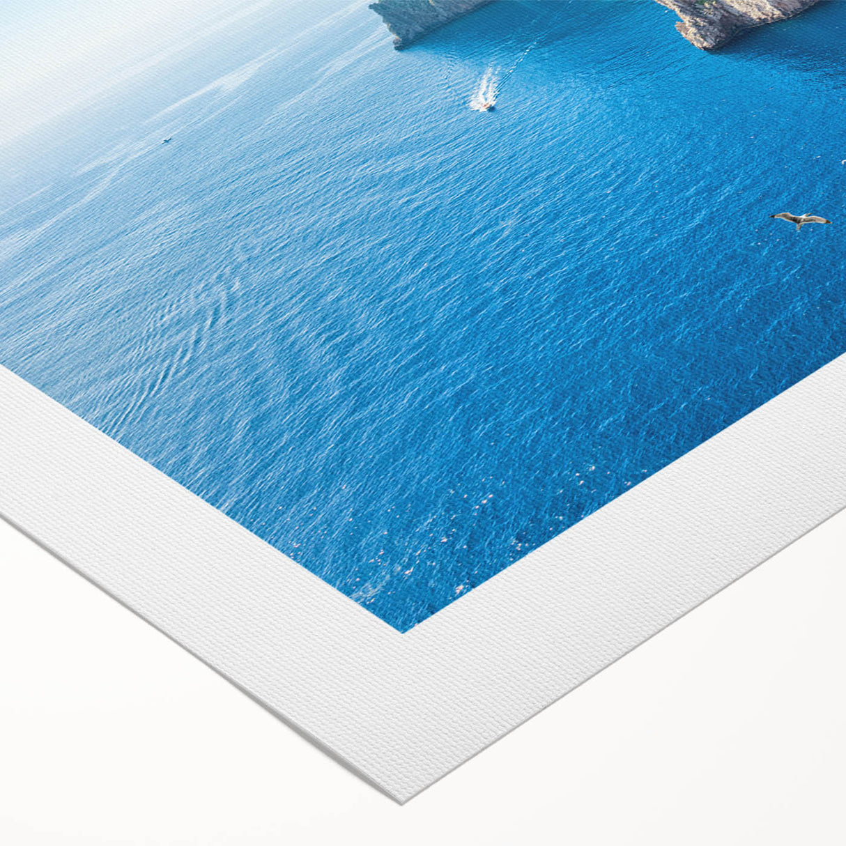 Art deco poster of Capri, Italy in pastel shades on rolled canvas, suitable for dining room or bathroom decor.