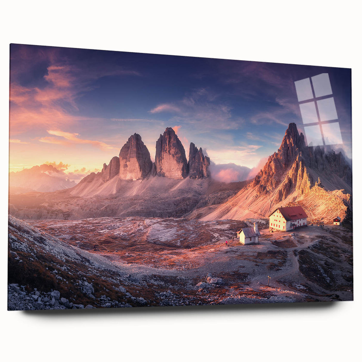 Acrylic print of the Dolomites in Italy, featuring muted earth tones, ideal for bedroom or dining room art.