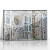 Framed acrylic print of Florence skyline with muted earth tones, in a mid-century modernist style.