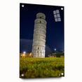 Acrylic print of the Leaning Tower of Pisa in muted earth tones, ideal for dining room decor.