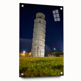 Acrylic print of the Leaning Tower of Pisa in muted earth tones, ideal for dining room decor.