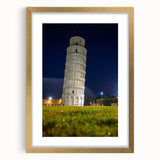 Abstract art print of the Leaning Tower of Pisa in muted earth tones on a framed canvas, suitable for dining room decor.