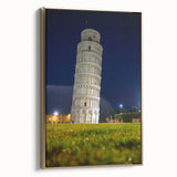 Framed canvas of vintage-style Pisa landscape painting in black and gold tones, ideal for bedroom wall art.