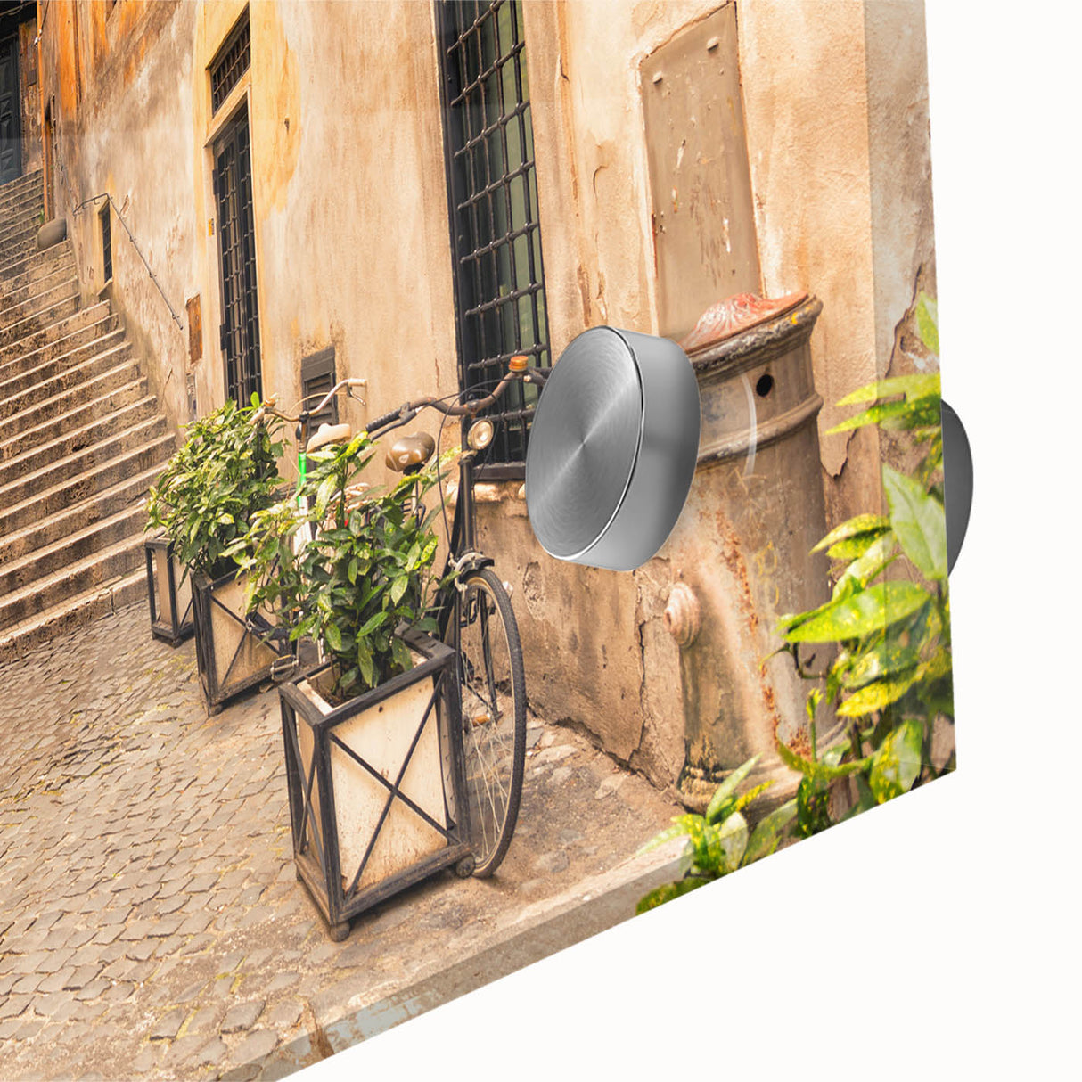 Large abstract wall art of Rome's skyline in pastel shades on acrylic glass, ideal for dining room art.